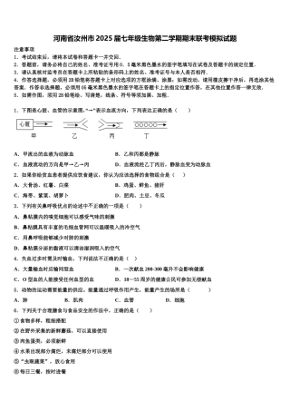 河南省汝州市2025届七年级生物第二学期期末联考模拟试题含解析