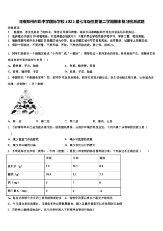 河南郑州市郑中学国际学校2025届七年级生物第二学期期末复习检测试题含解析