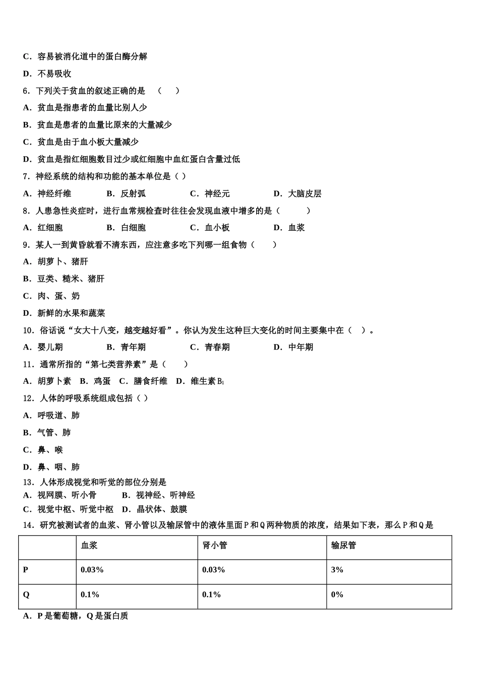 漯河市重点中学2024-2025学年七年级生物第二学期期末教学质量检测试题含解析_第2页