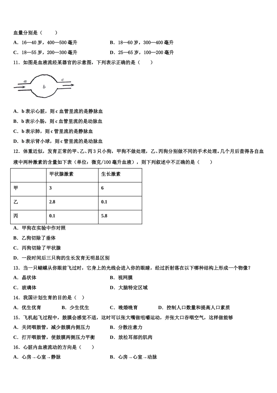 河南省漯河市召陵区许慎中学2024-2025学年生物七下期末学业质量监测试题含解析_第2页