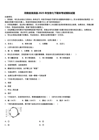 河南省淮滨县2025年生物七下期末考试模拟试题含解析