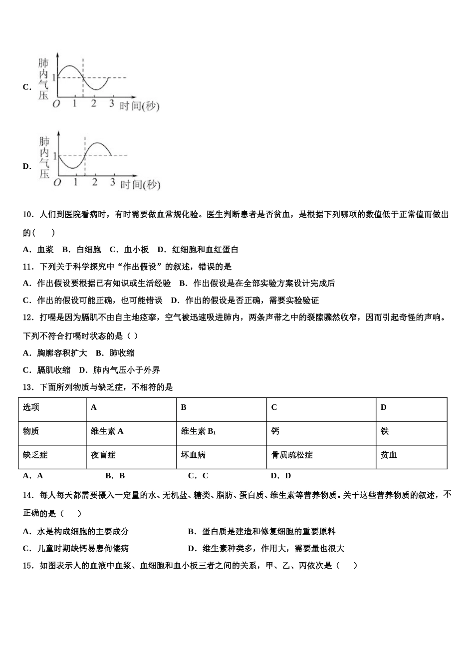 河南省原阳县2025届七下生物期末质量检测试题含解析_第3页