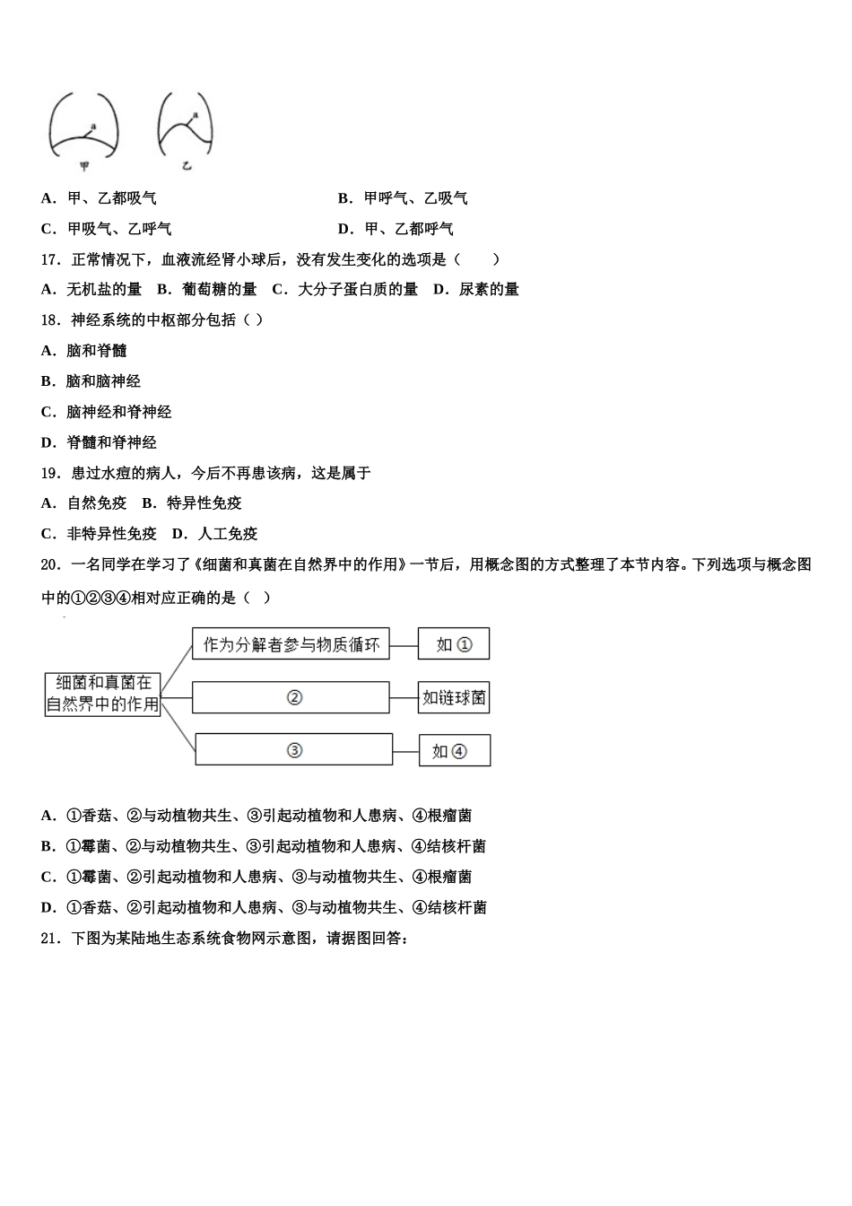 2025届河南省周口市商水县生物七下期末联考模拟试题含解析_第3页