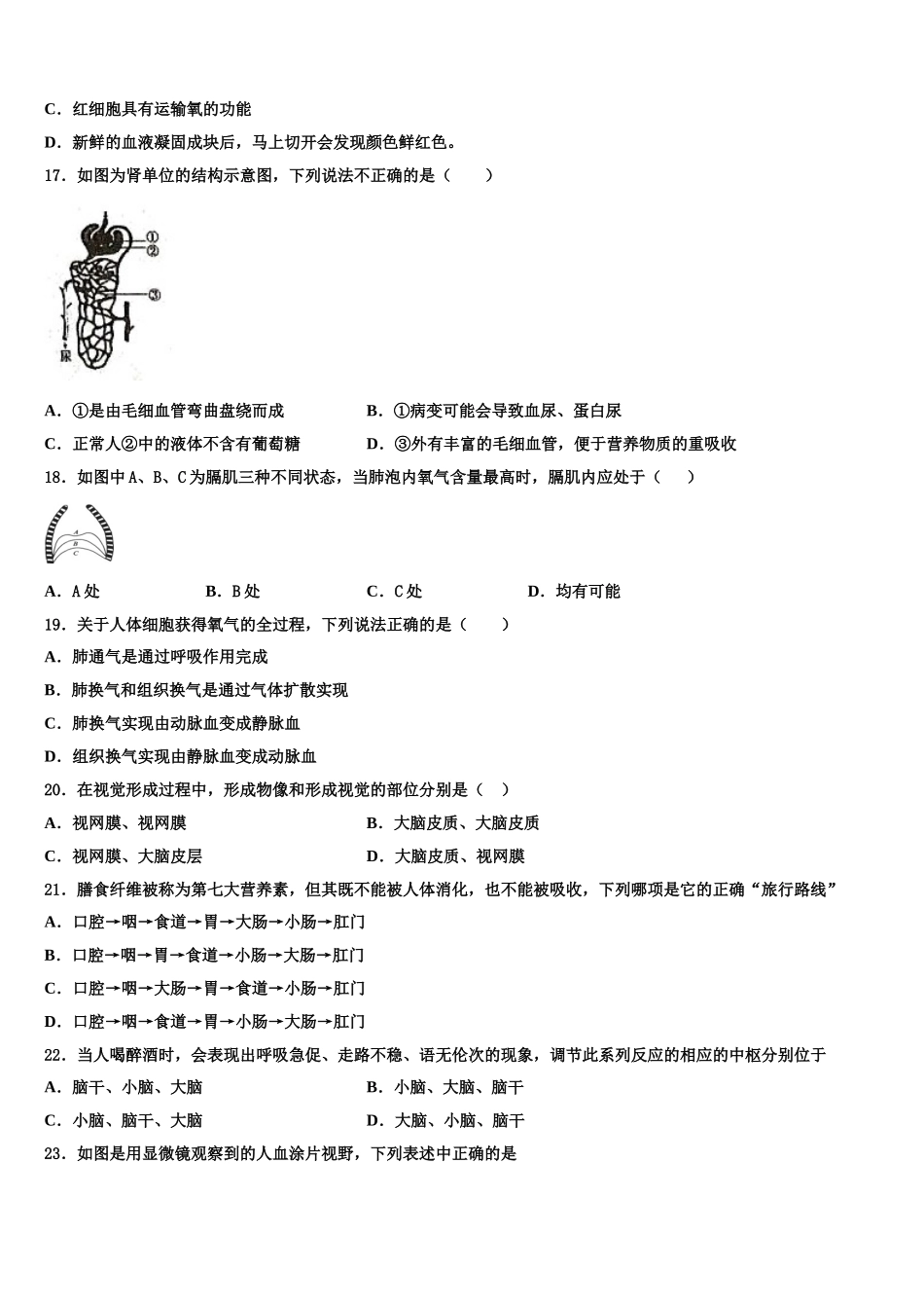 2024-2025学年河南省南阳市镇平县生物七年级第二学期期末调研模拟试题含解析_第3页
