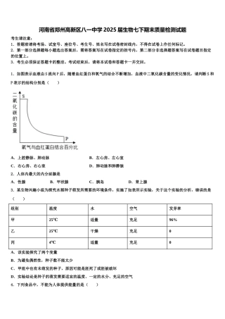 河南省郑州高新区八一中学2025届生物七下期末质量检测试题含解析