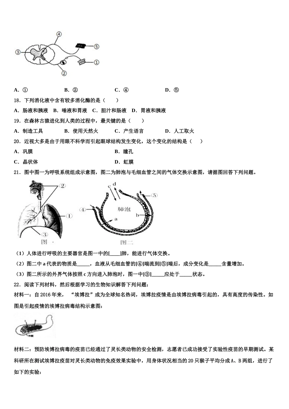 河南省驻马店市二中学2024-2025学年七下生物期末质量跟踪监视试题含解析_第3页