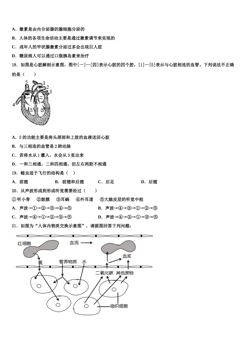 2024-2025学年郑州市金水区生物七下期末复习检测模拟试题含解析_第3页