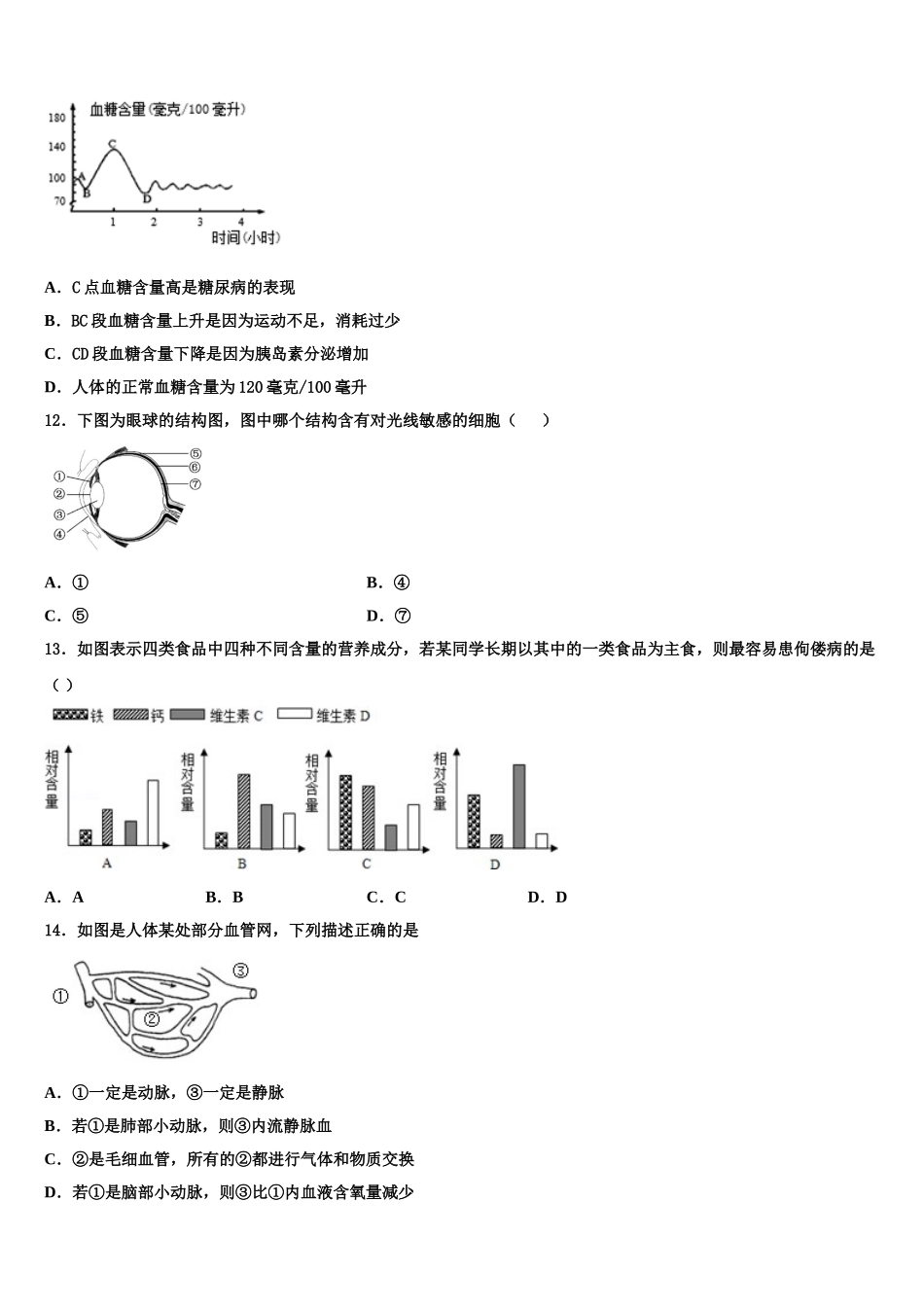 2024-2025学年河南省辉县七下生物期末考试模拟试题含解析_第3页