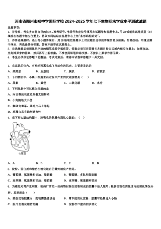 河南省郑州市郑中学国际学校2024-2025学年七下生物期末学业水平测试试题含解析