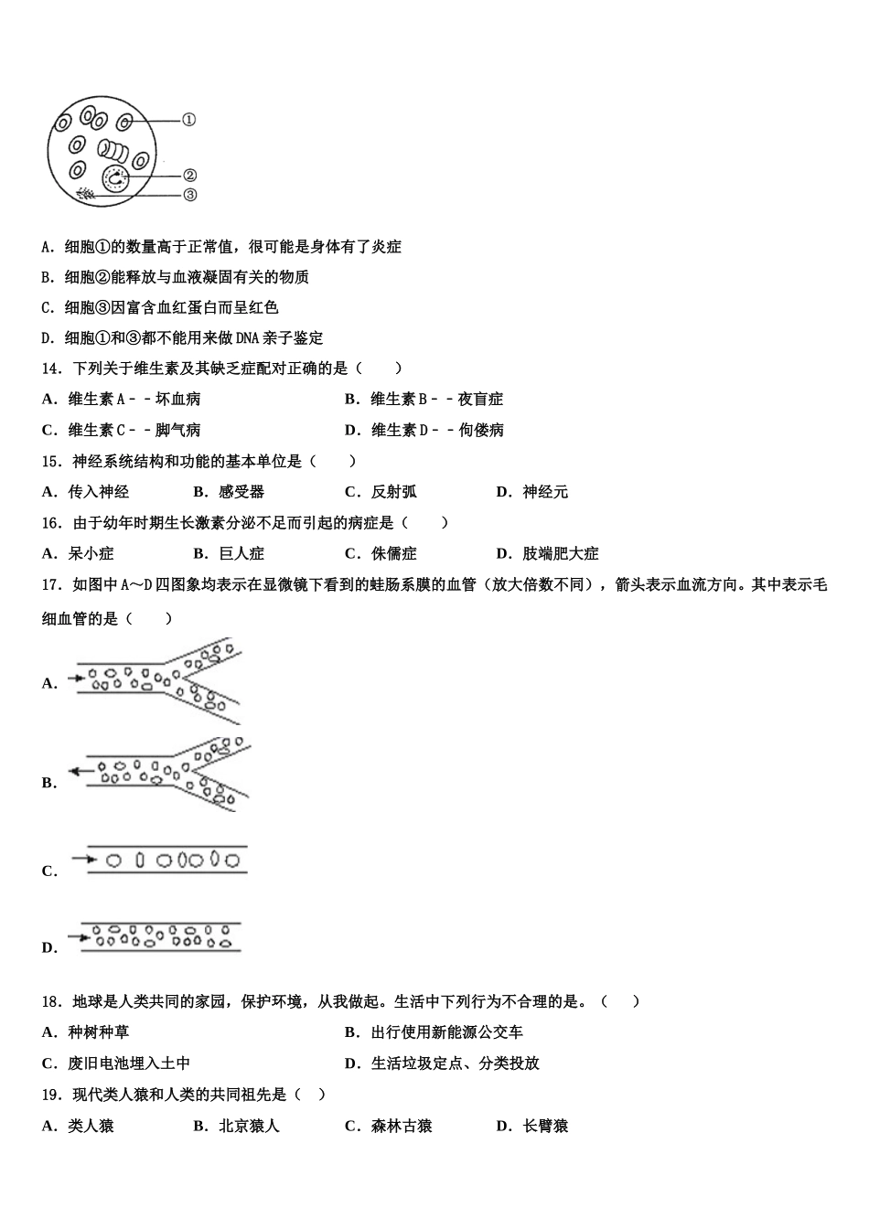 河南省开封市2025年七下生物期末质量跟踪监视模拟试题含解析_第3页