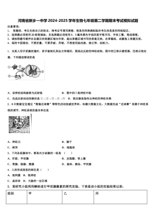河南省新乡一中学2024-2025学年生物七年级第二学期期末考试模拟试题含解析