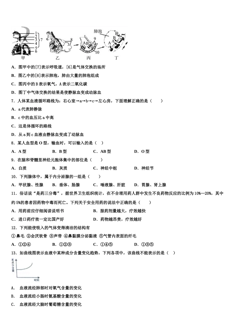 2024-2025学年河南省平顶山市第四十二中学七年级生物第二学期期末学业水平测试模拟试题含解析_第2页