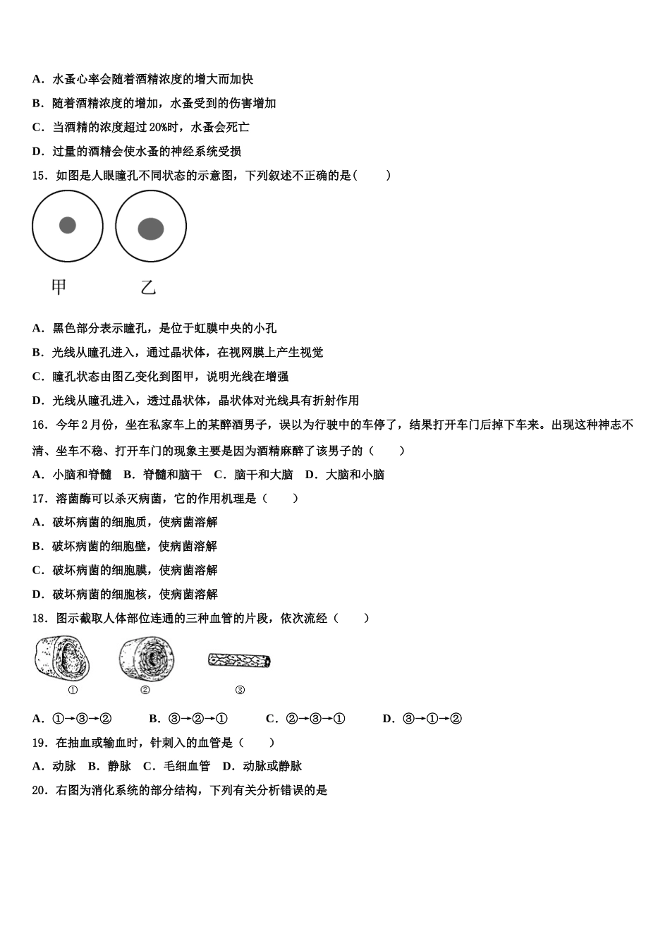 河南省郑州一中2024-2025学年七下生物期末检测模拟试题含解析_第3页