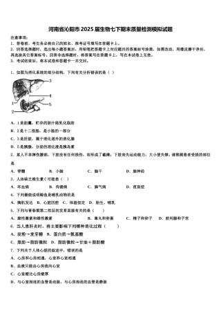 河南省沁阳市2025届生物七下期末质量检测模拟试题含解析
