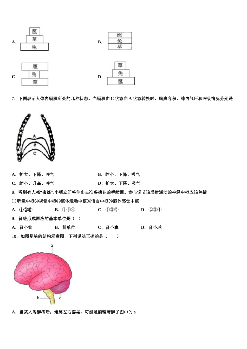 河南省原阳县2024-2025学年生物七年级第二学期期末学业水平测试试题含解析_第2页