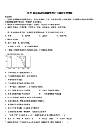 2025届河南省郸城县生物七下期末考试试题含解析