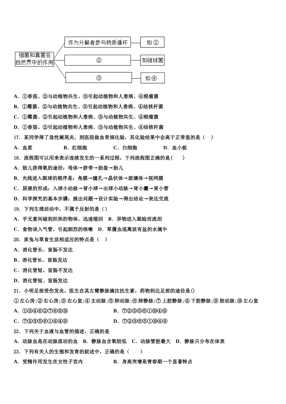 2024-2025学年河南省郑州市第十一中学生物七下期末学业质量监测模拟试题含解析_第3页