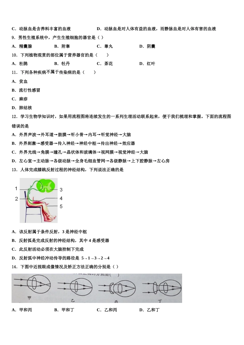 河南省商丘梁园区六校联考2024-2025学年生物七年级第二学期期末达标检测试题含解析_第2页