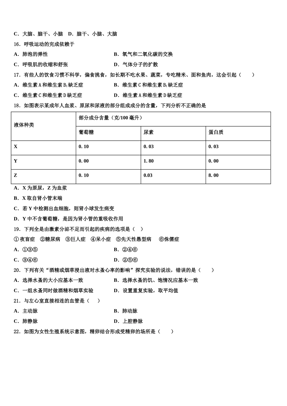 2025届河南省濮阳市濮阳县七年级生物第二学期期末考试试题含解析_第3页