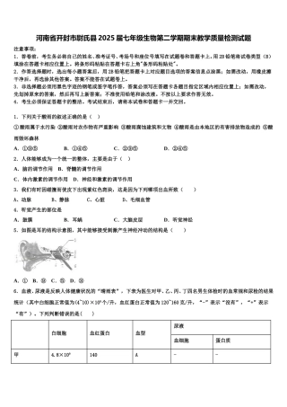 河南省开封市尉氏县2025届七年级生物第二学期期末教学质量检测试题含解析