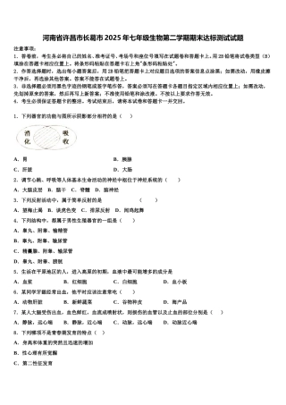 河南省许昌市长葛市2025年七年级生物第二学期期末达标测试试题含解析