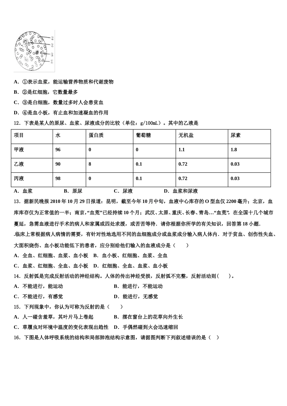 河南省新乡市部分重点中学2025年七年级生物第二学期期末联考模拟试题含解析_第3页