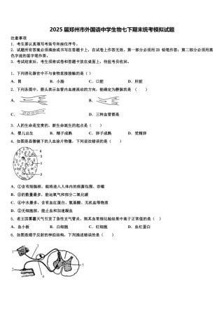 2025届郑州市外国语中学生物七下期末统考模拟试题含解析
