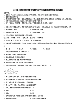 2024-2025学年河南省安阳市七下生物期末教学质量检测试题含解析