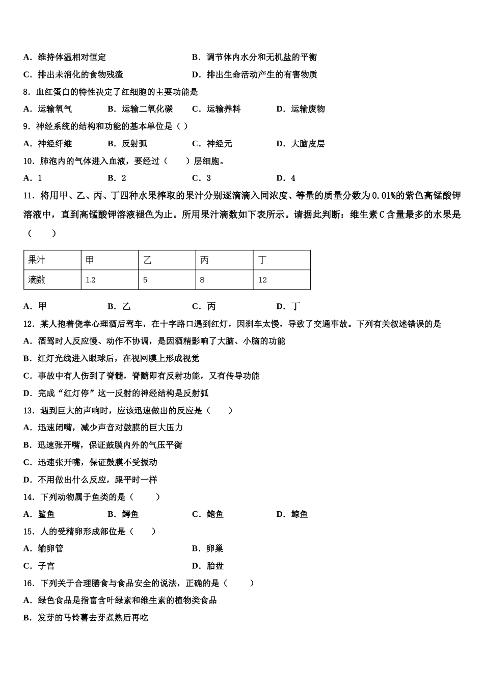 2025年河南省濮阳市名校生物七下期末联考试题含解析_第2页