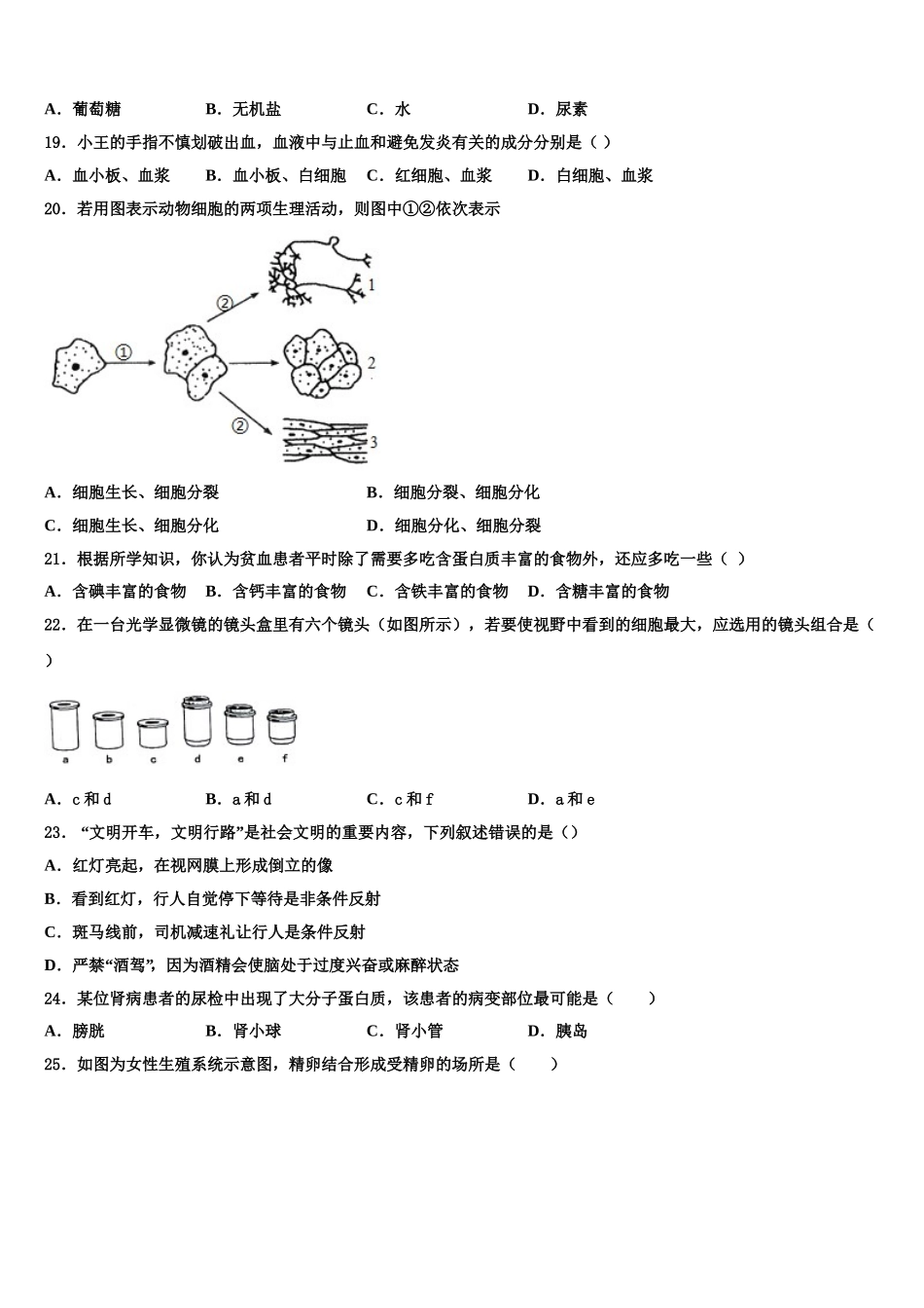 2025年河南省周口沈丘县联考七年级生物第二学期期末联考模拟试题含解析_第3页