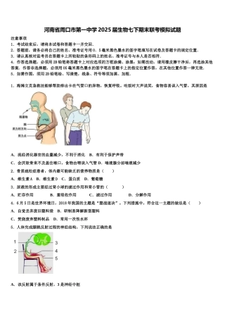 河南省周口市第一中学2025届生物七下期末联考模拟试题含解析
