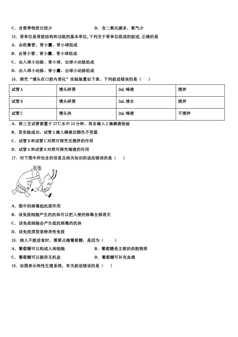 河南省漯河市召陵区2024-2025学年七下生物期末学业水平测试试题含解析_第3页