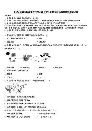 2024-2025学年重庆市巫山县七下生物期末教学质量检测模拟试题含解析