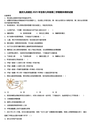 重庆九龙坡区2025年生物七年级第二学期期末调研试题含解析
