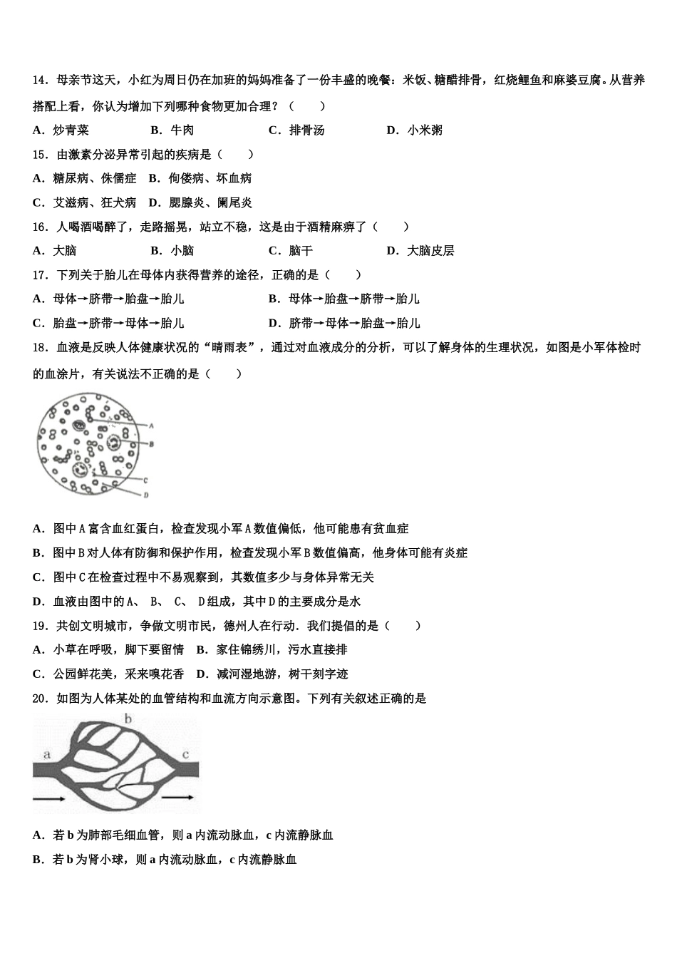 2025届重庆市第四十二中学生物七下期末检测模拟试题含解析_第3页