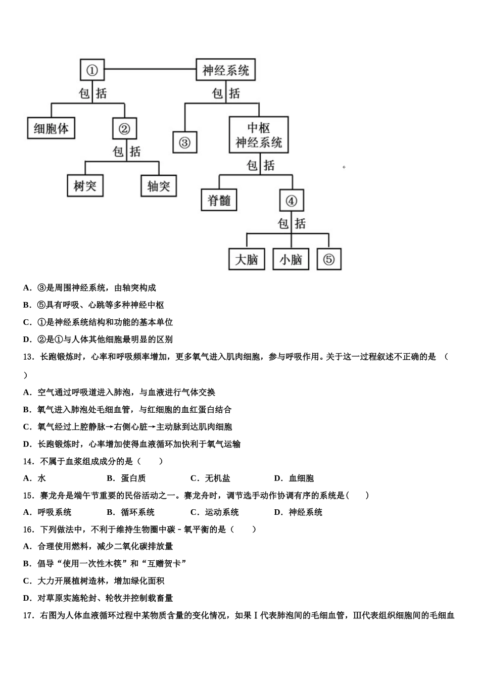 重庆市江津第四中学2025年七年级生物第二学期期末教学质量检测试题含解析_第3页