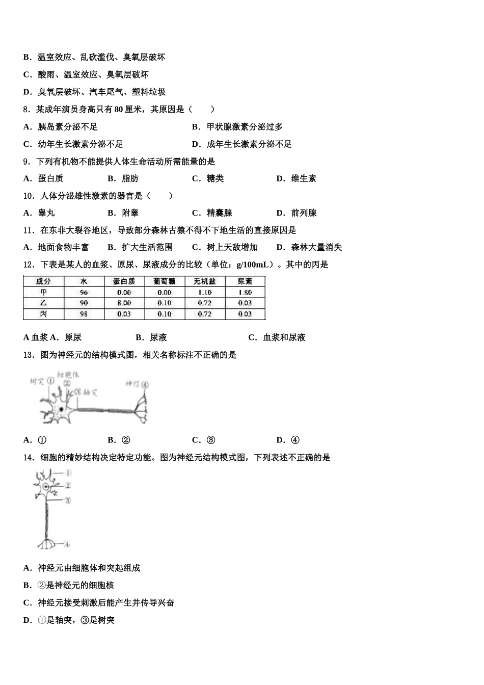 2025年重庆市双福育才中学七年级生物第二学期期末调研试题含解析_第2页