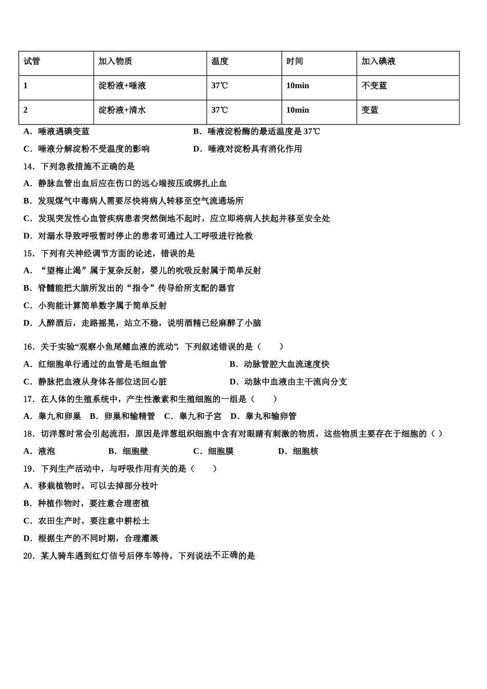 2025年重庆市西南大附中生物七年级第二学期期末学业质量监测试题含解析_第3页
