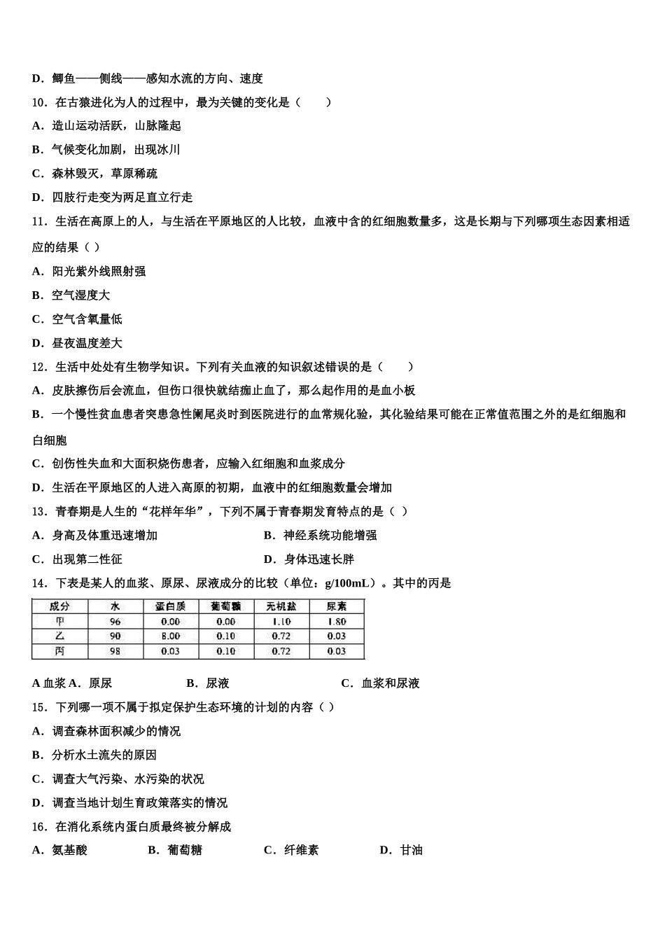 重庆市渝北区渝汉初级中学2024-2025学年生物七年级第二学期期末达标检测试题含解析_第2页