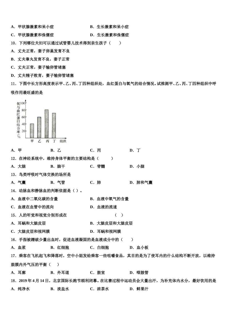 2025年重庆十八中学生物七年级第二学期期末质量跟踪监视试题含解析_第2页
