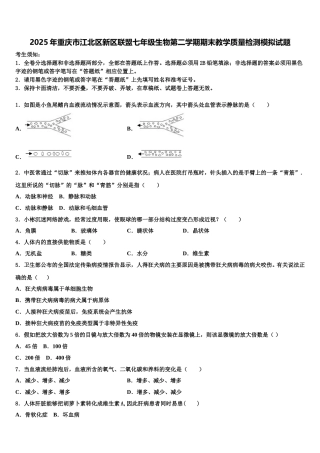 2025年重庆市江北区新区联盟七年级生物第二学期期末教学质量检测模拟试题含解析