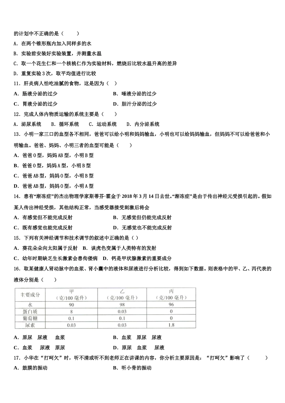 2025年重庆市八中七年级生物第二学期期末检测试题含解析_第3页