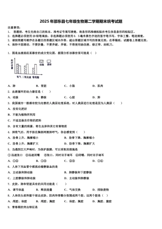 2025年邵东县七年级生物第二学期期末统考试题含解析
