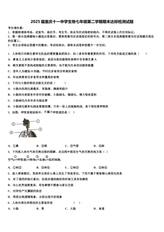 2025届重庆十一中学生物七年级第二学期期末达标检测试题含解析