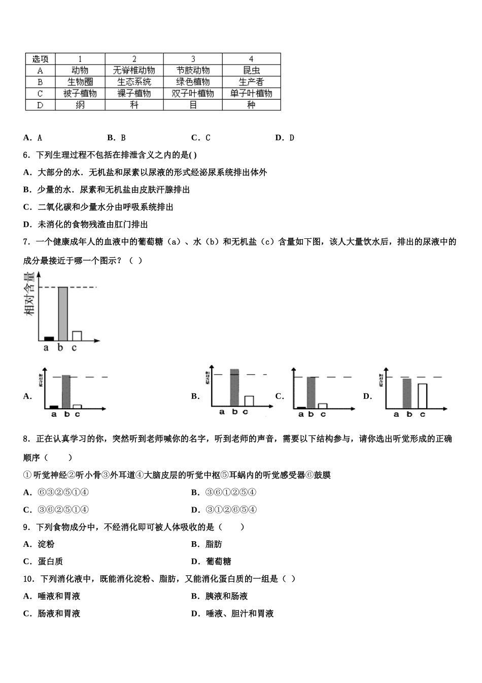 2025届重庆市綦江县名校七下生物期末复习检测模拟试题含解析_第2页