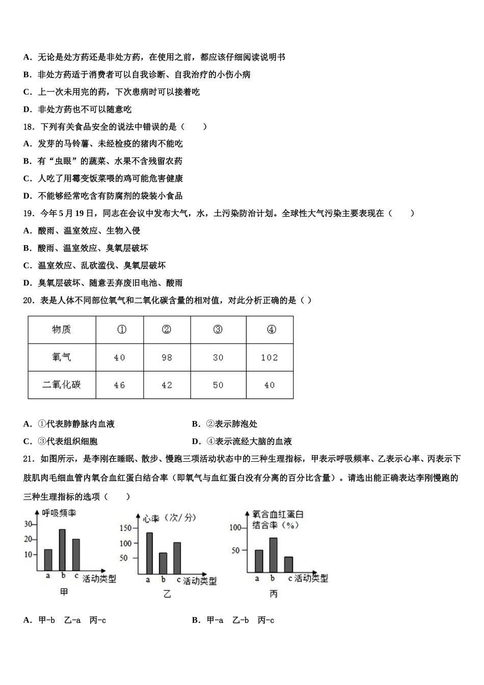 2024-2025学年重庆十一中七年级生物第二学期期末教学质量检测试题含解析_第3页