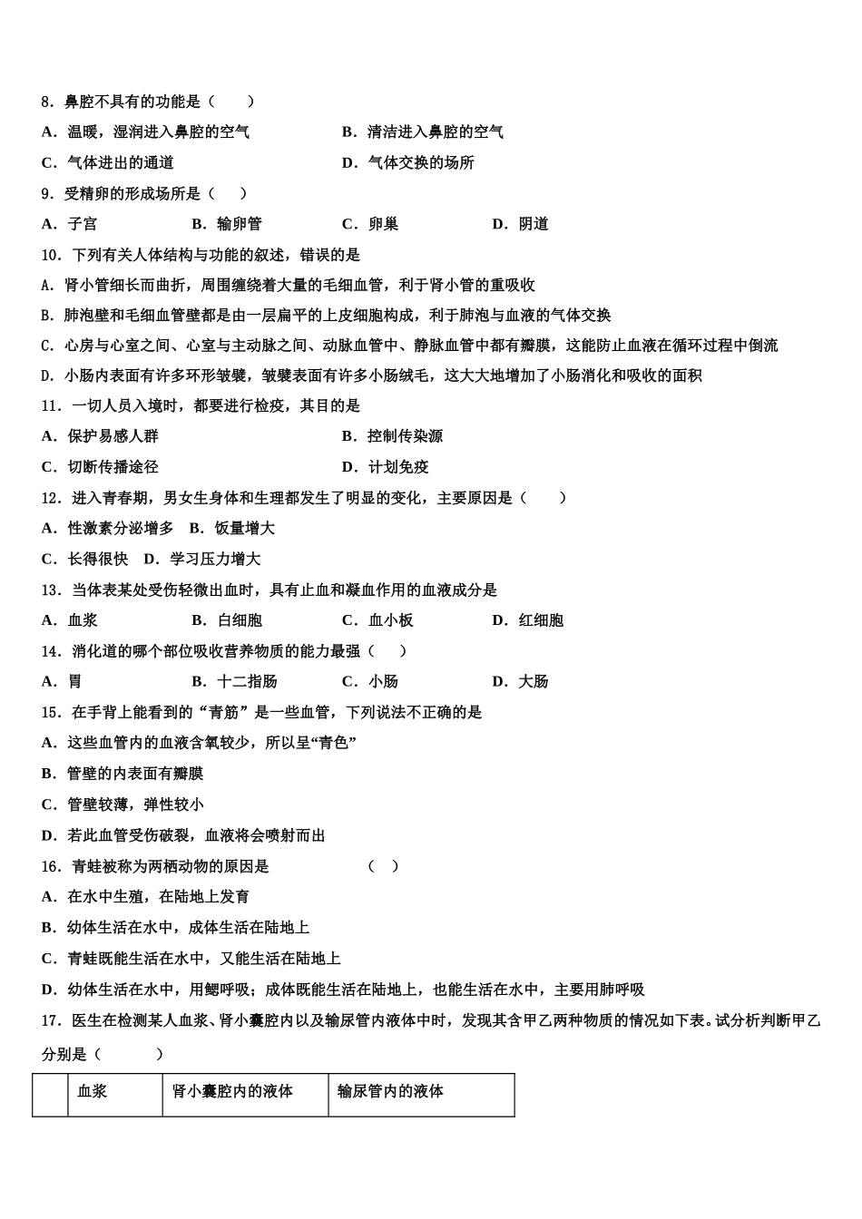 2025届重庆市西南大附中生物七下期末质量检测试题含解析_第2页