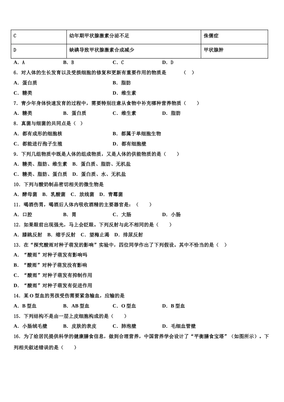 重庆市涪陵区涪陵第十九中学2025年生物七下期末联考试题含解析_第2页