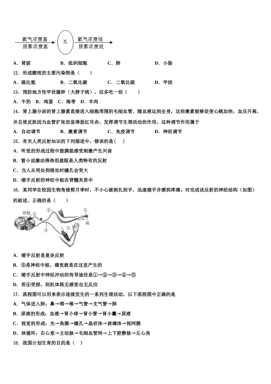 2024-2025学年重庆市江津田家炳中学七下生物期末质量检测试题含解析_第3页