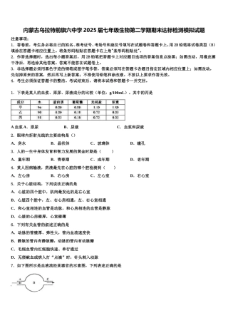 内蒙古乌拉特前旗六中学2025届七年级生物第二学期期末达标检测模拟试题含解析